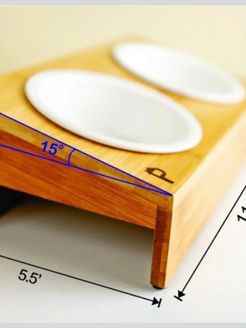 Bamboo Elevated Double Pet Bowls with White Ceramic Inserts